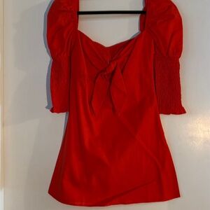 NWT Red Shirred balloon sleeve mini summer dress